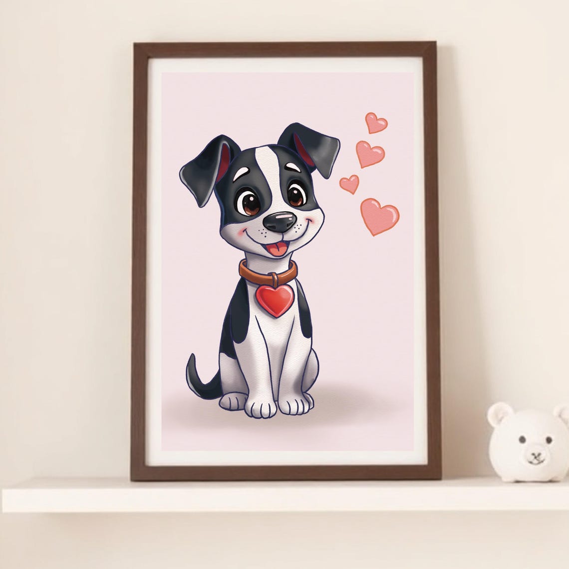 Cute Puppy In Love Wall Art Poster For Nursery And Child Room