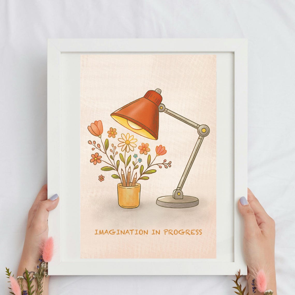 Imagination in Progress Desk Lamp Flowers Creative Office Art Poster - Image 2
