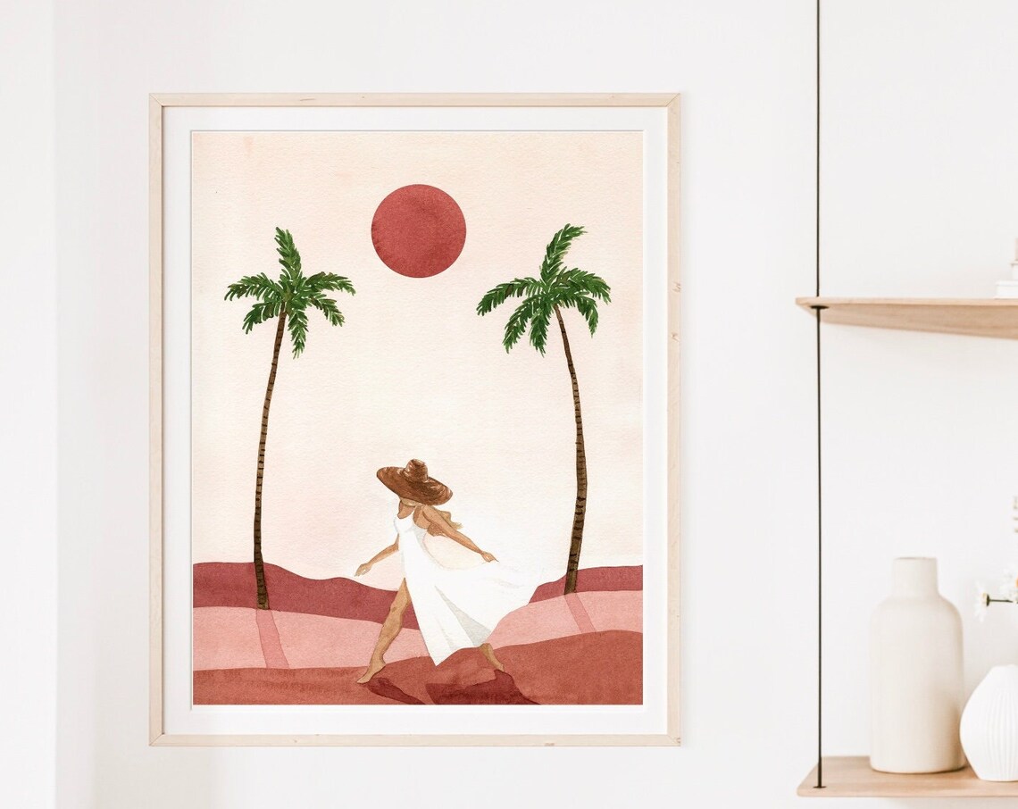 Mirage Sunset Woman Watercolor Art Print, Boho Decor