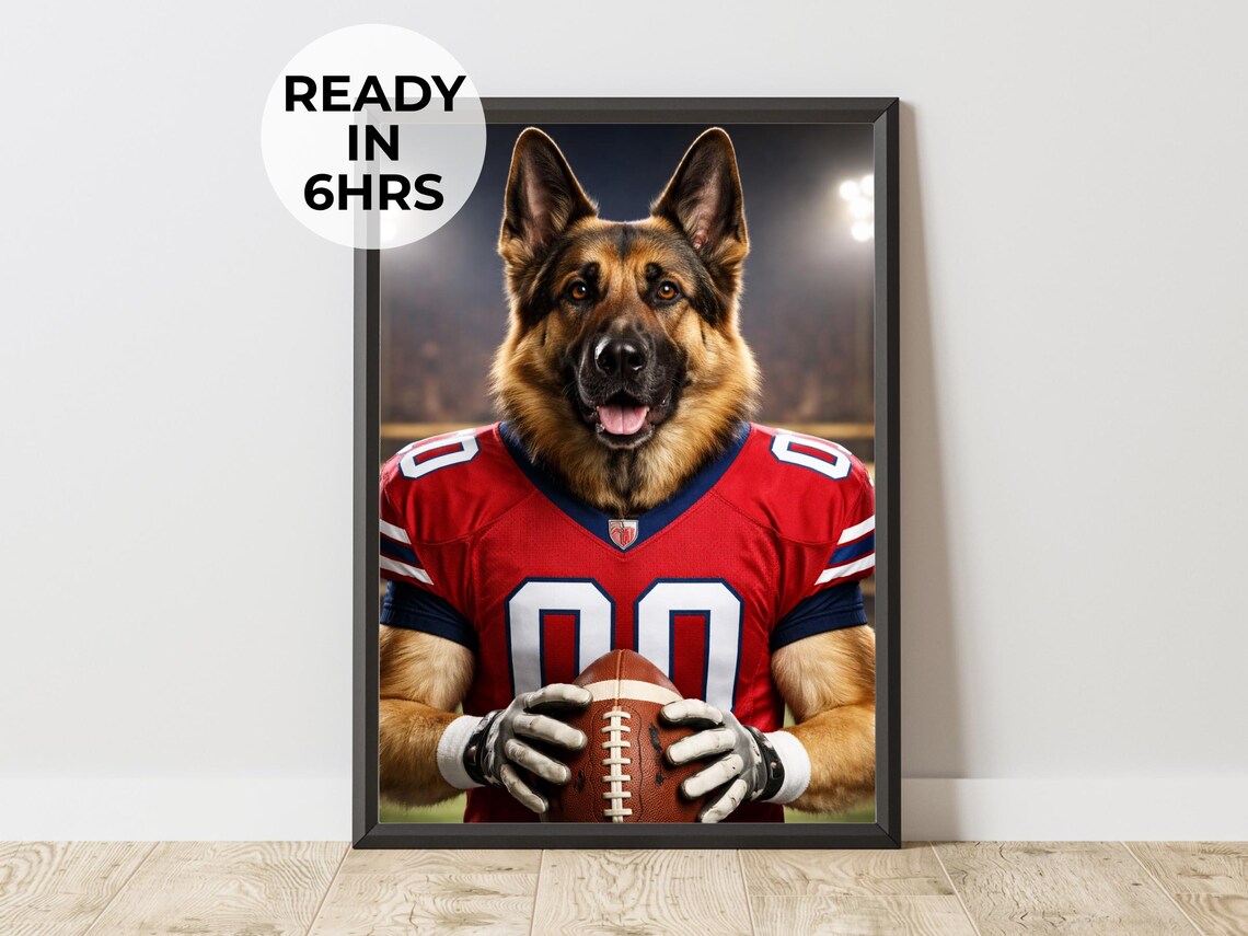 Custom Football Pet Portrait Art Print Gift