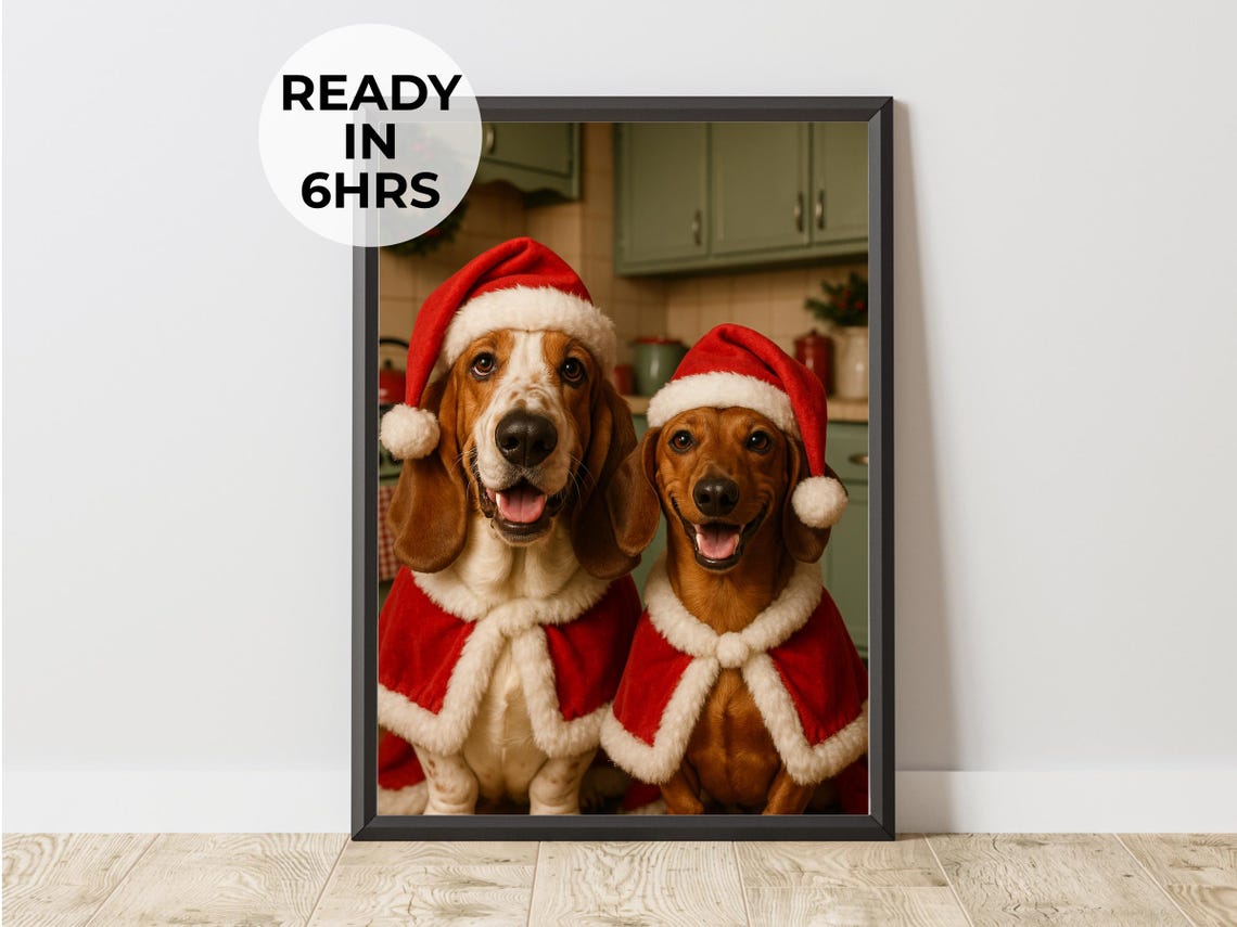 Custom Santa Duo Pet Portrait Two Dogs Christmas Personalized Poster