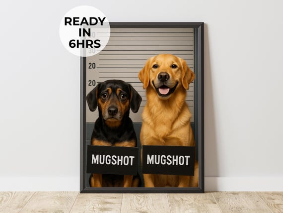 Custom Mugshot Pet Portrait Funny Dog Art Police Gift