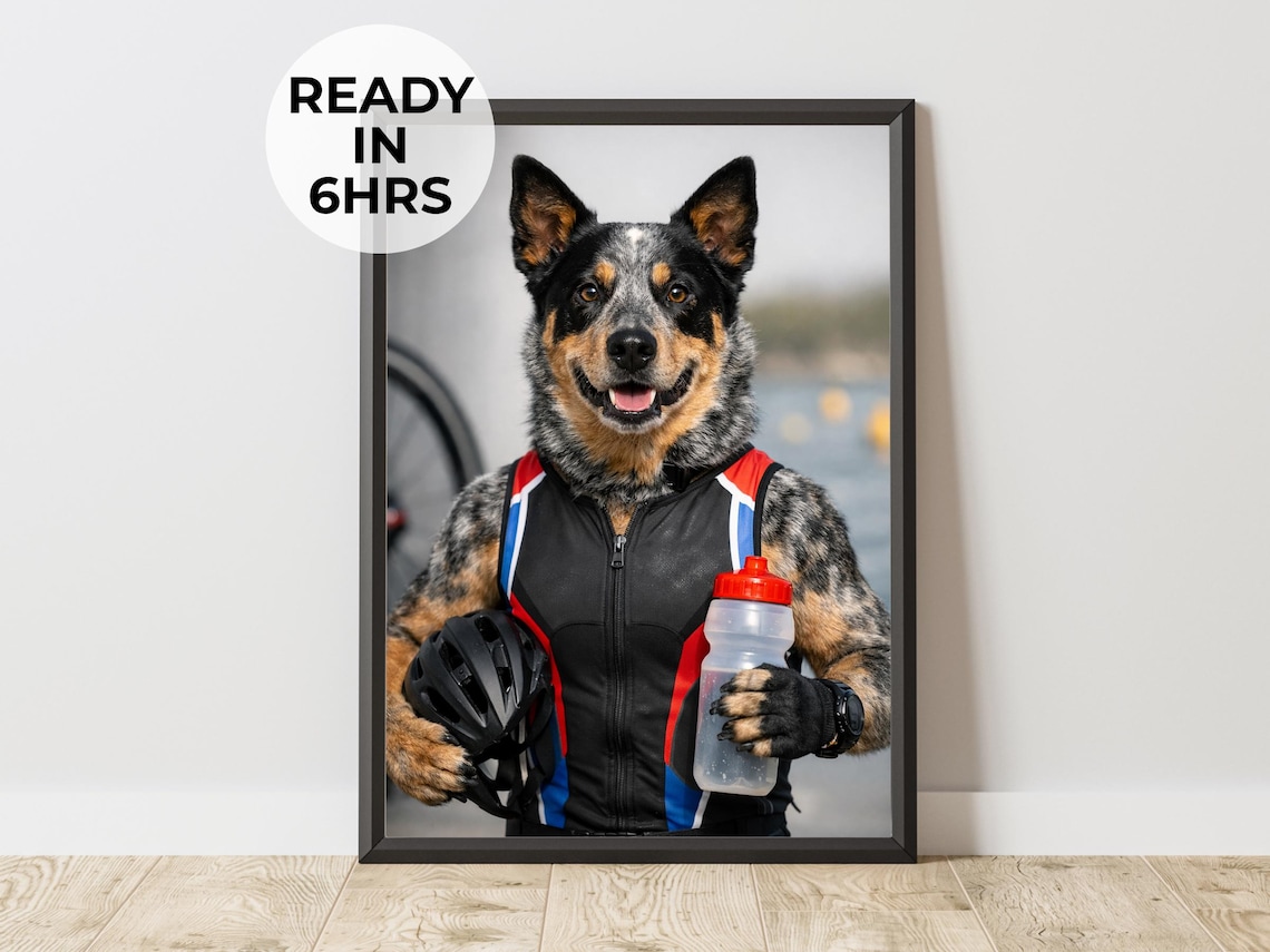 Custom Cyclist Pet Portrait, Athlete Dog Art Print