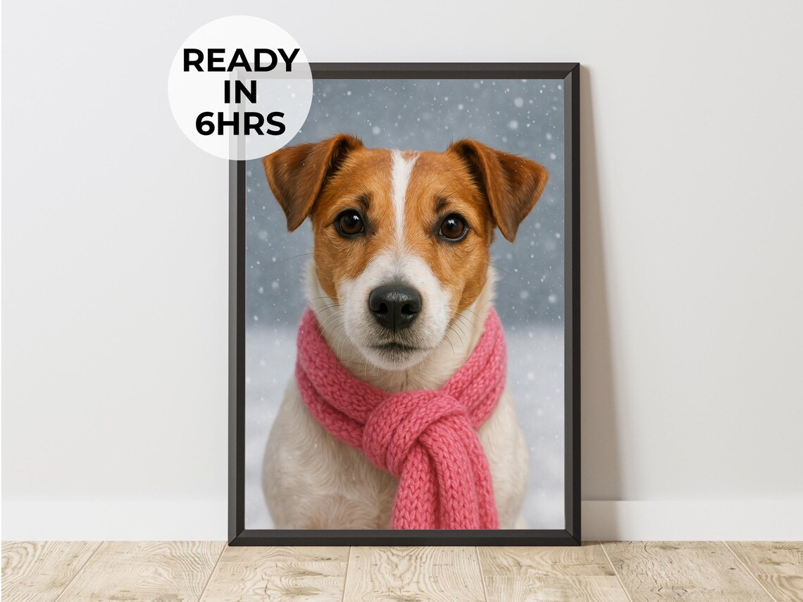 Winter Pet Portrait, Christmas Gift Art Print