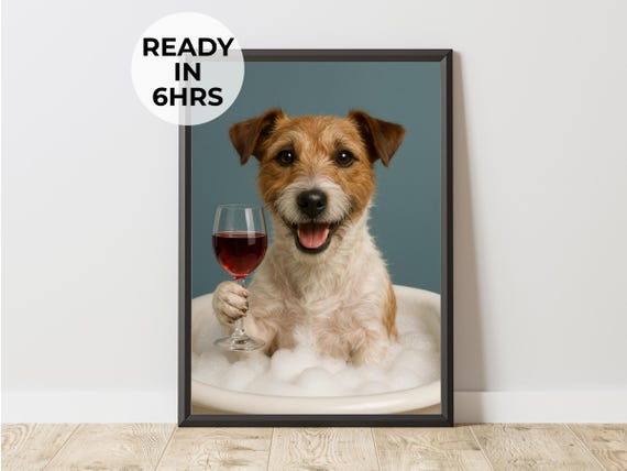 Custom Wine Pet Portrait Funny Bathtime Art Relaxation Gift