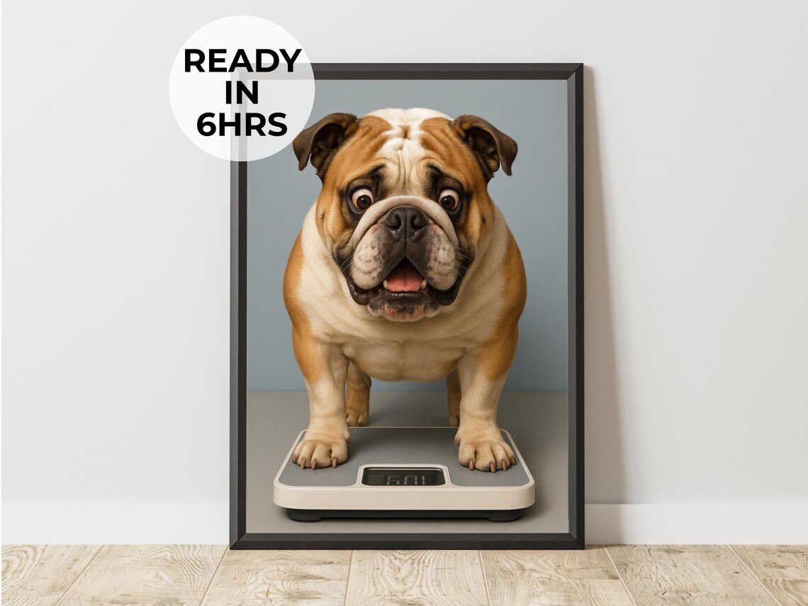 Custom Bulldog Diet Pet Portrait Funny Scale Shocked English Dog Poster