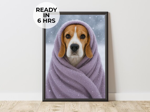 Winter Pet Portrait Cozy Dog Cat Art From Photo Christmas Gift