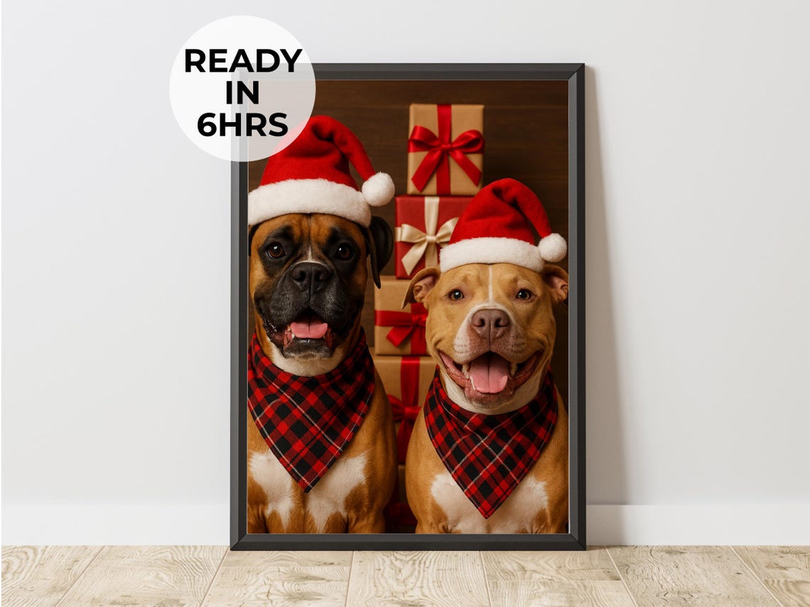 Custom Two Pet Portrait, Christmas Gift