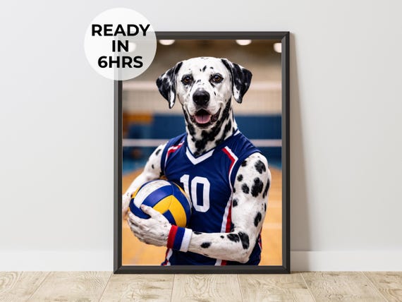 Custom Volleyball Star Pet Portrait Athlete Dog Art Gift