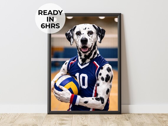 Dalmatian Volleyball Star Custom Dog Athlete Portrait Poster
