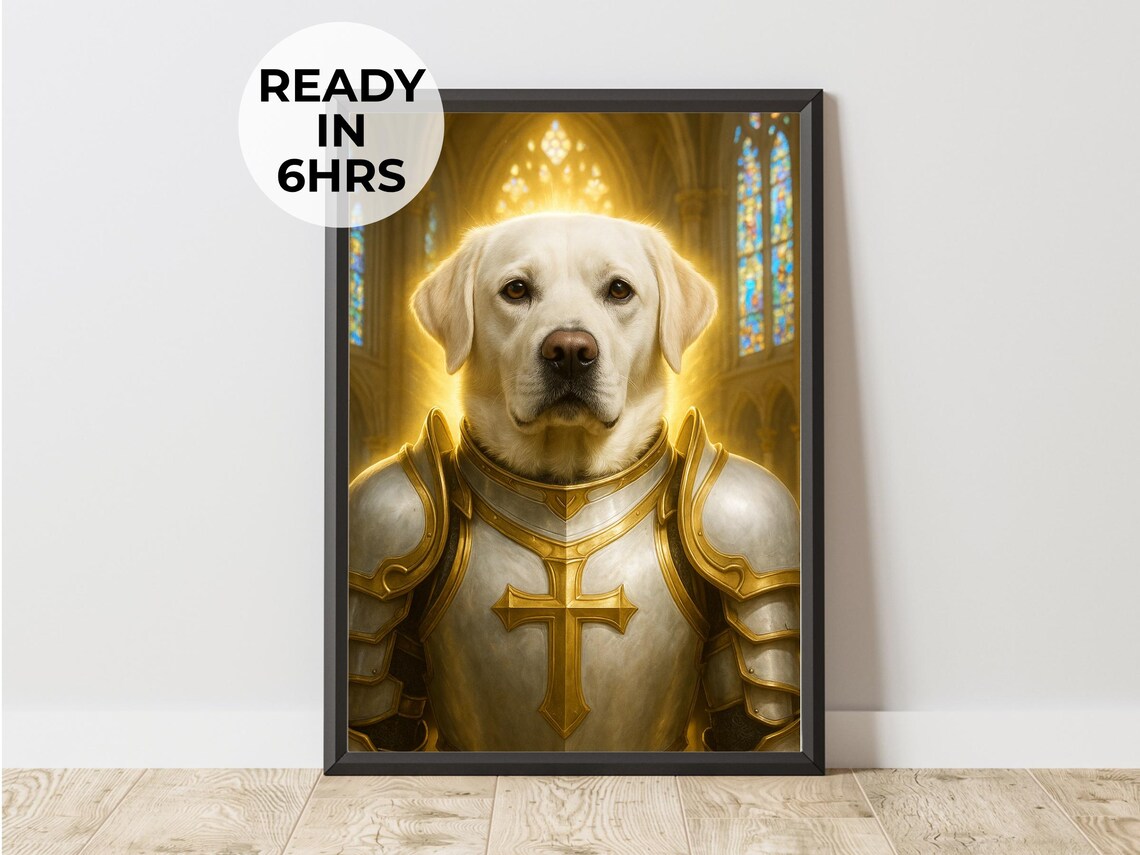 Custom Paladin Knight Labrador Dog Portrait Funny Fantasy Pet Art Poster