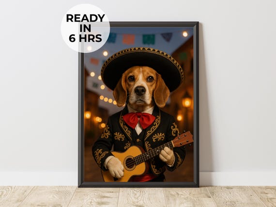 Mariachi Pet Portrait Custom Dog Cat Da De Los Muertos Art Gift Illustration
