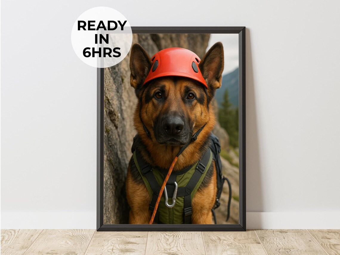 Custom Rock Climbing Pet Portrait, Funny Gift Art
