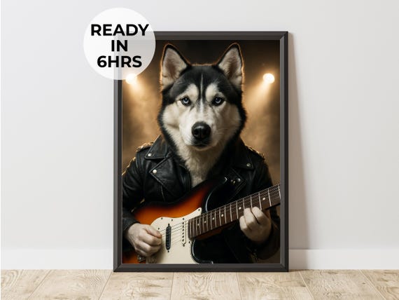 Custom Rock Pet Portrait Funny Music Art Guitar Gift