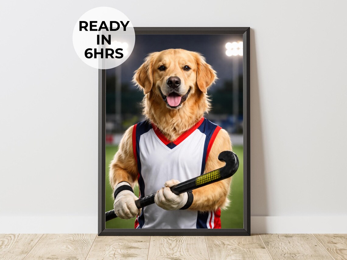 Golden Retriever Field Hockey Star Custom Dog Sport Portrait Poster