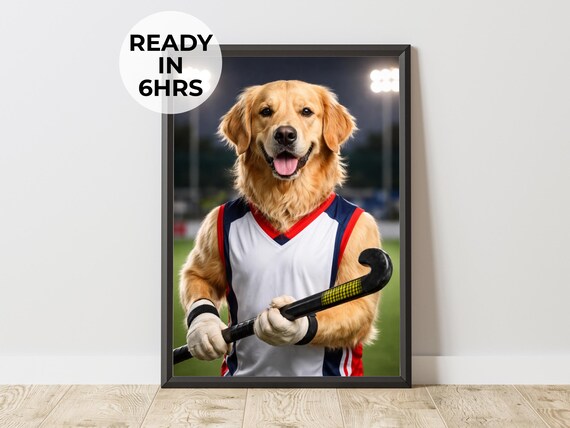 Golden Retriever Field Hockey Star Custom Dog Sport Portrait Poster