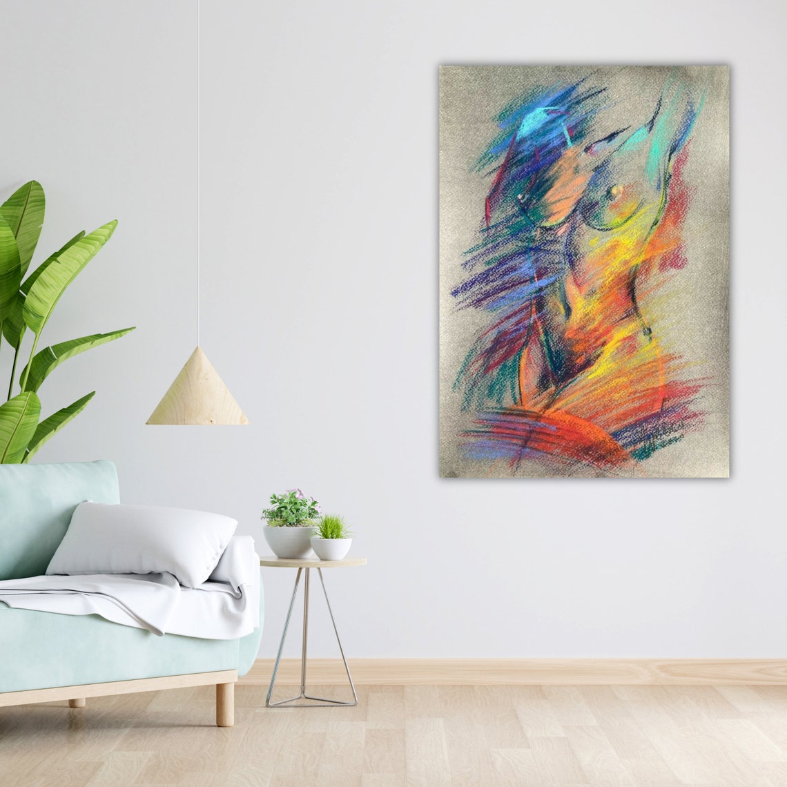 Rainbow Abstract Female Torso Pastel Sketch Expressive Art Poster - Image 4