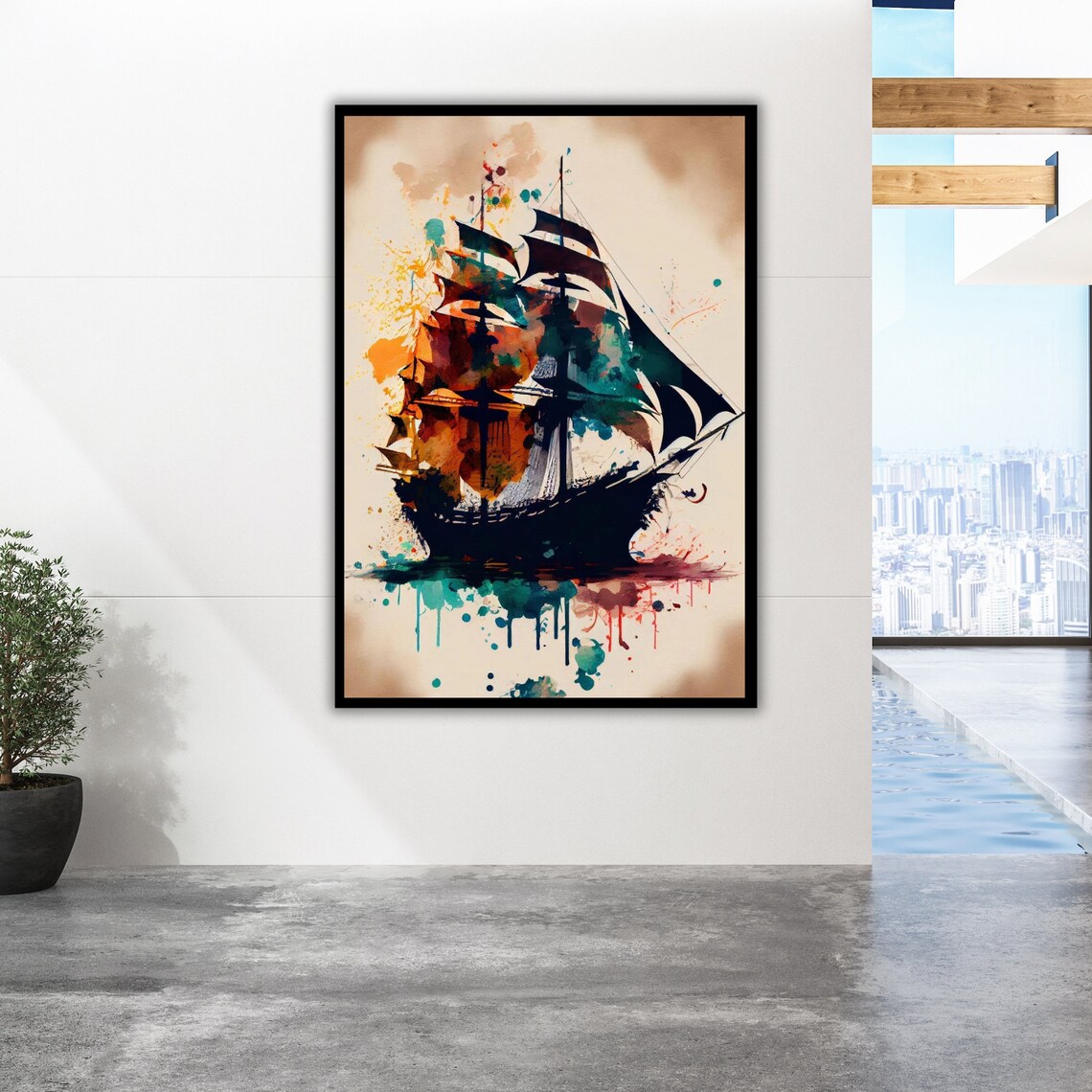 Oil Painting Ship Art Print Nautical Wall Decor Ready To Hang Framed - Image 2