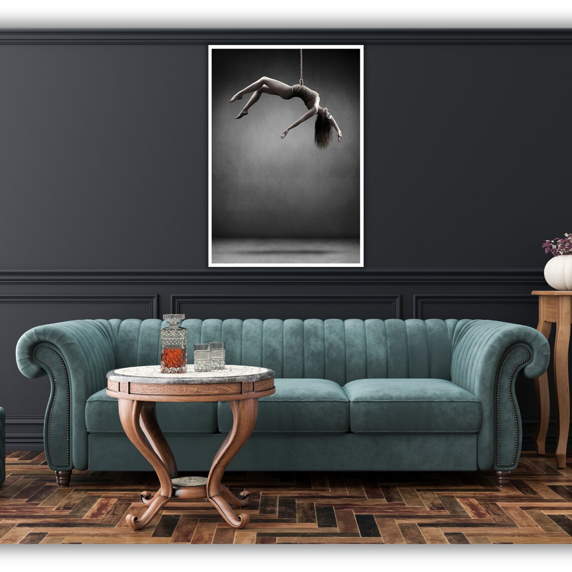 Woman Rope Suspension Floating Dark Aerial Shibari Art Print Poster - Image 2