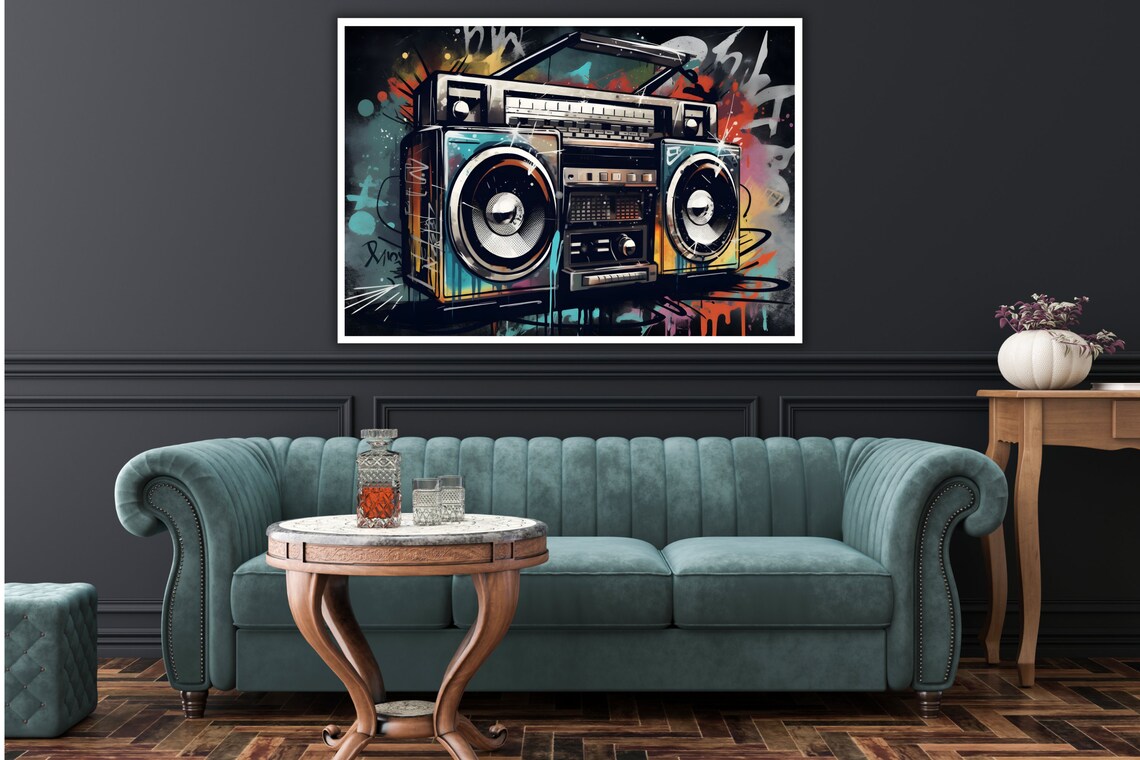 Retro Boombox Graffiti Street Art Colorful Urban Music Wall Poster - Image 4