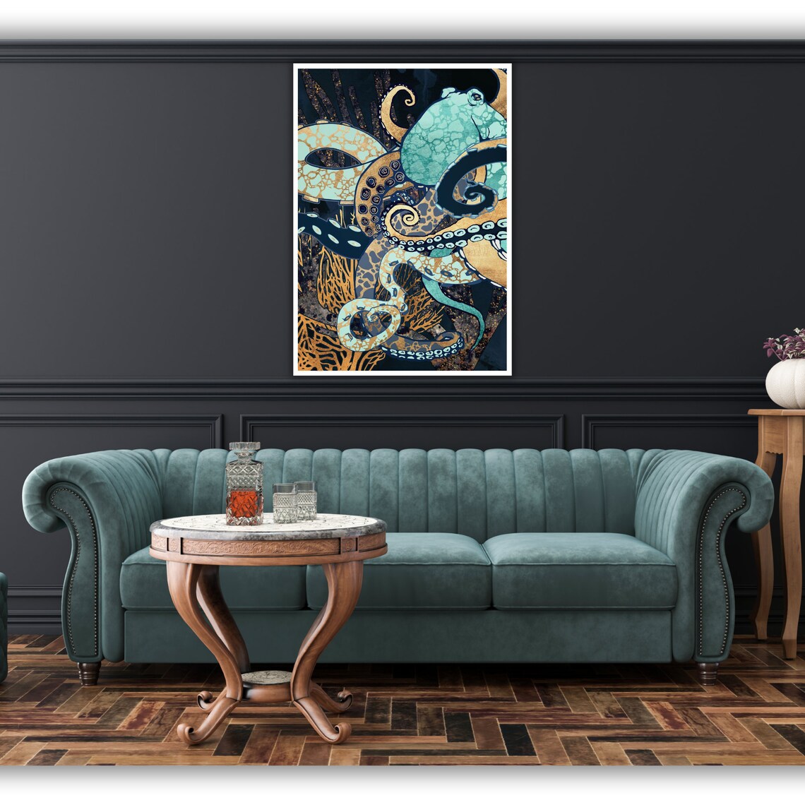 Octopus Abstract Art Print Metallic Wall Decor Ready To Hang Framed Print - Image 4