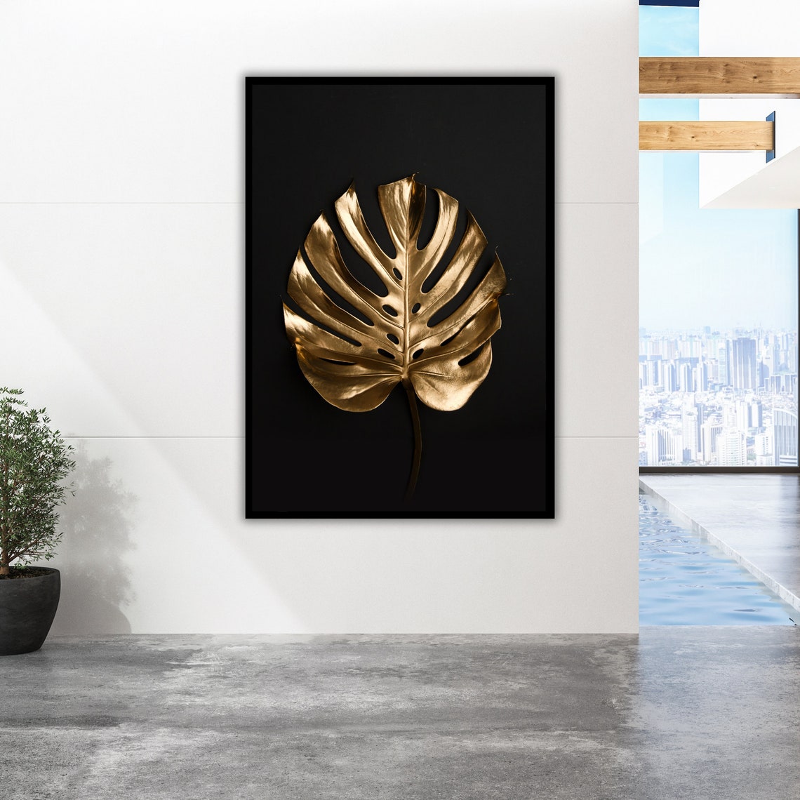 Gold Monstera Leaf Black Background Elegant Botanical Art Poster - Image 5