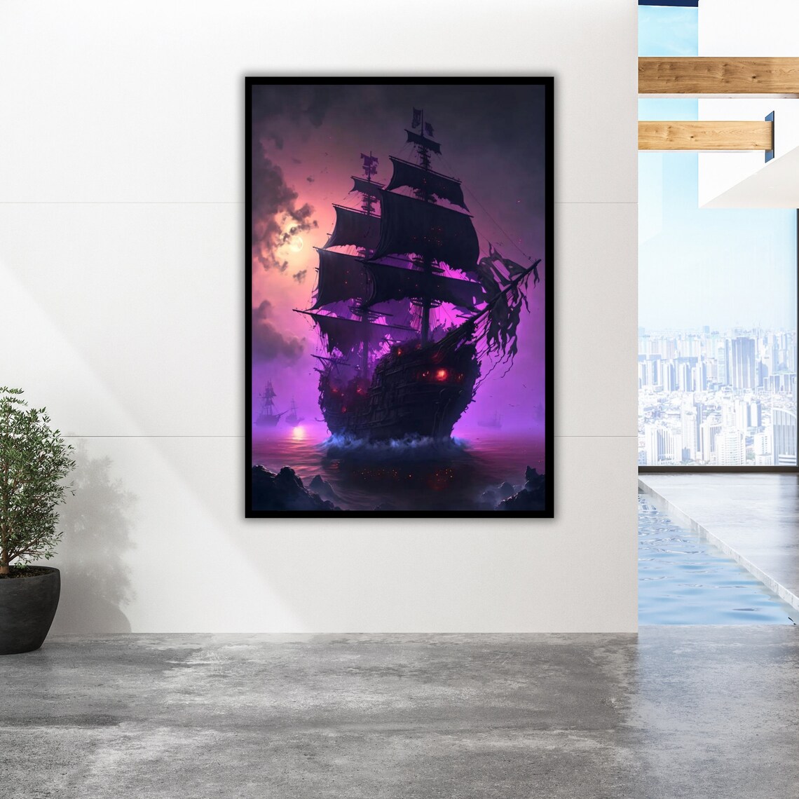 Pirate Ship Painting Print Ready To Hang Art Framed Nautical Decor Gift For Ship Enthusiasts - Image 4