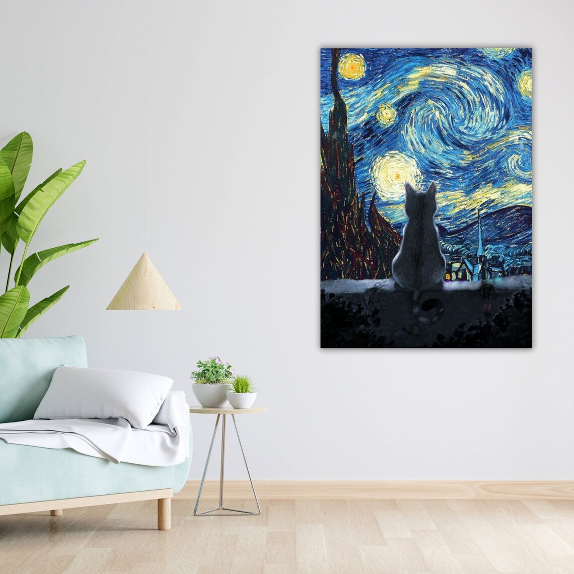 Van Gogh Starry Night Black Cat Silhouette Classic Art Cat Lover Poster - Image 5