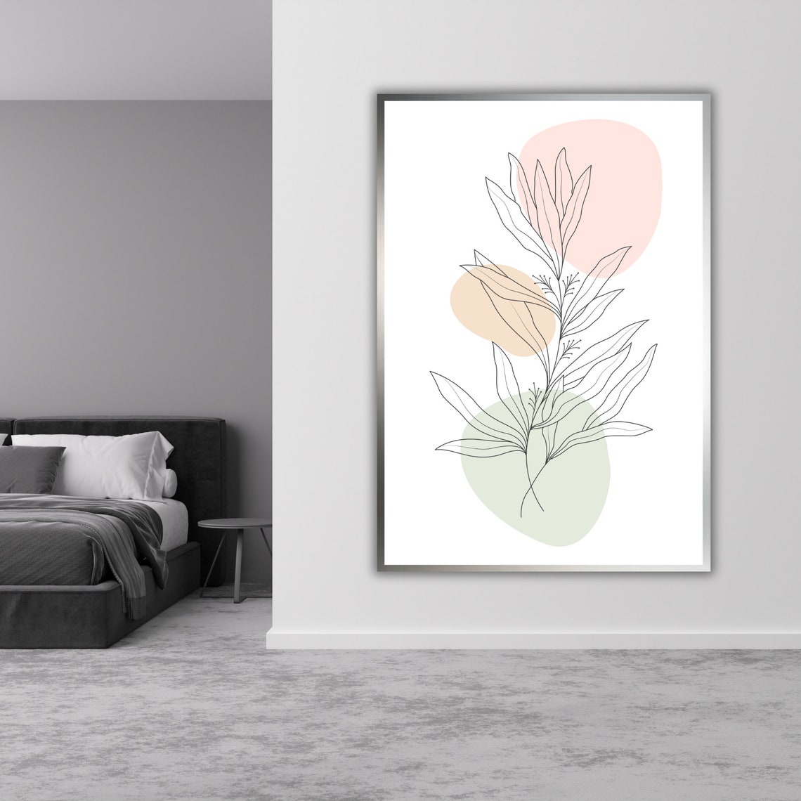 Leafy Sprig Line Art Blush Sage Circles Minimal Decor Poster - Image 4
