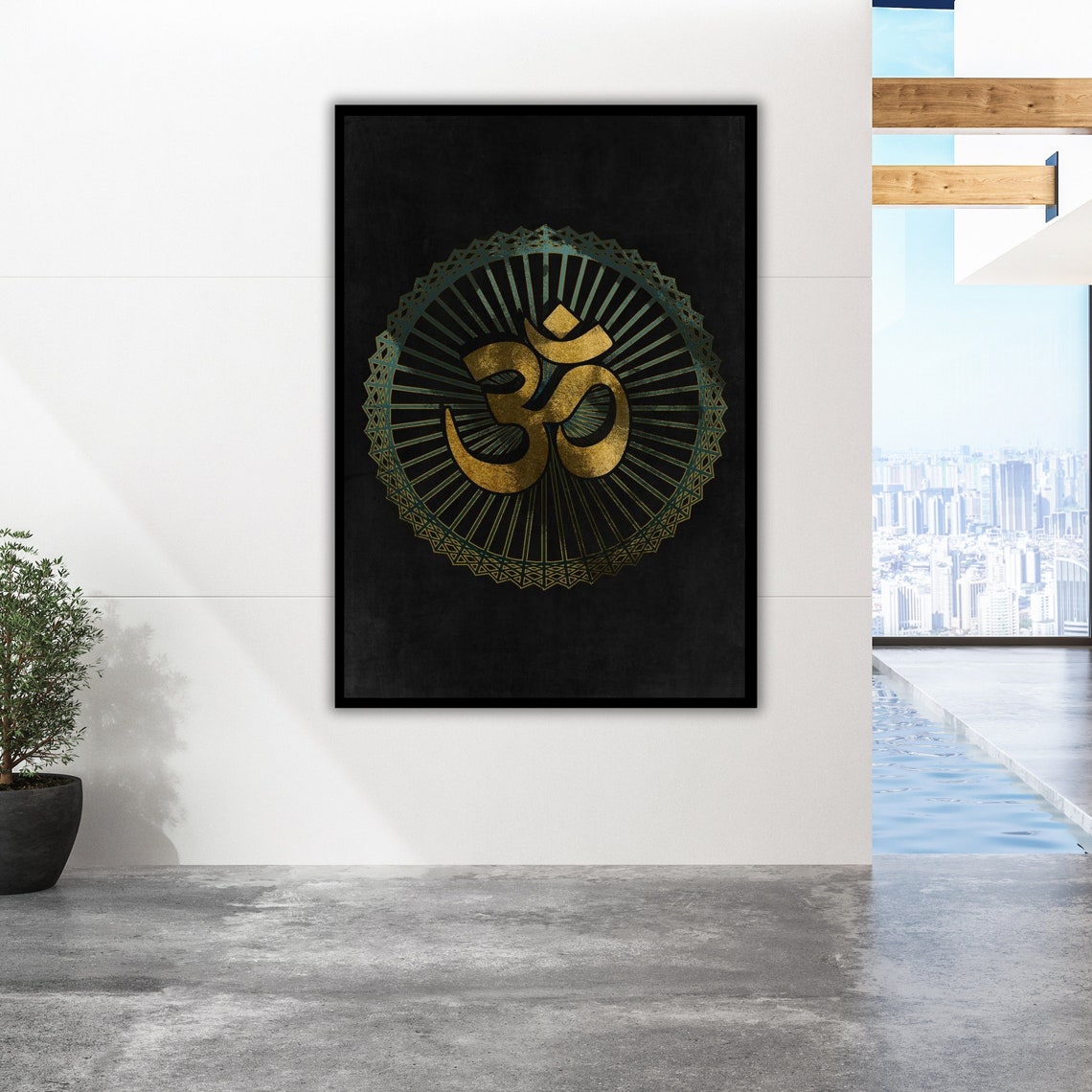 Golden Om Symbol Mandala Black Background Spiritual Meditation Poster - Image 2
