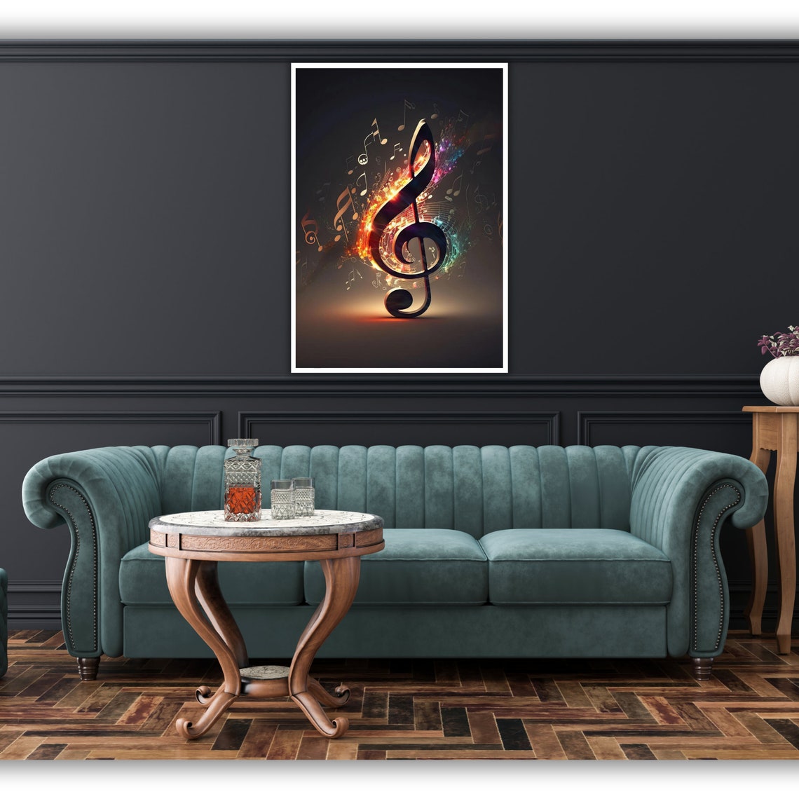 Glowing Treble Clef Musical Notes Fiery Symphony Art Wall Poster - Image 3