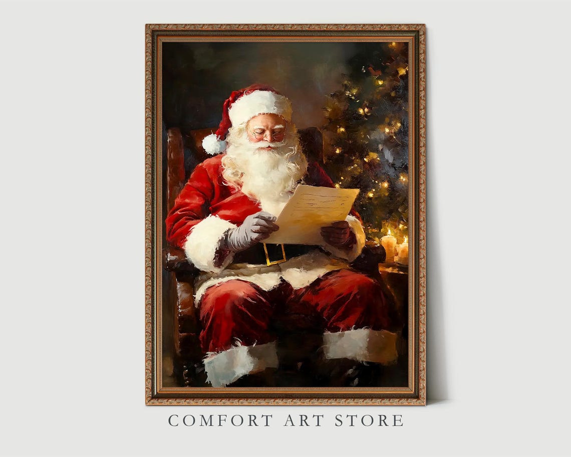 Santa Claus Reading a Christmas Letter by Candlelight Holiday Poster - Image 7