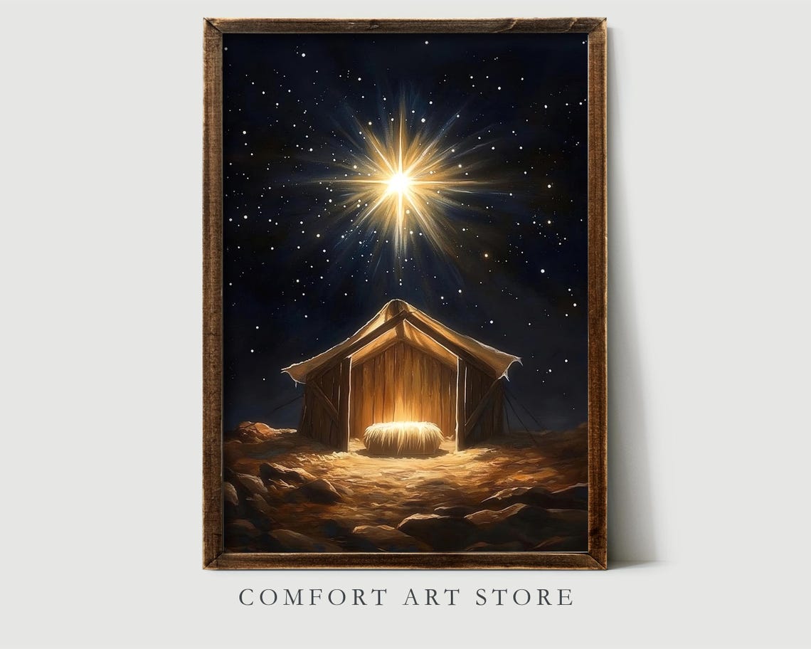 Nativity Stable Under Bright Bethlehem Star Christmas Poster - Image 2