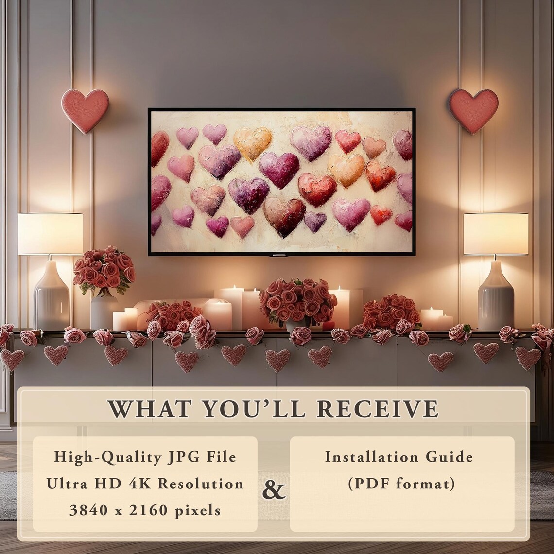 Ombre Jewel Tone Hearts Oil Painting Valentines Day Decor Poster - Image 6