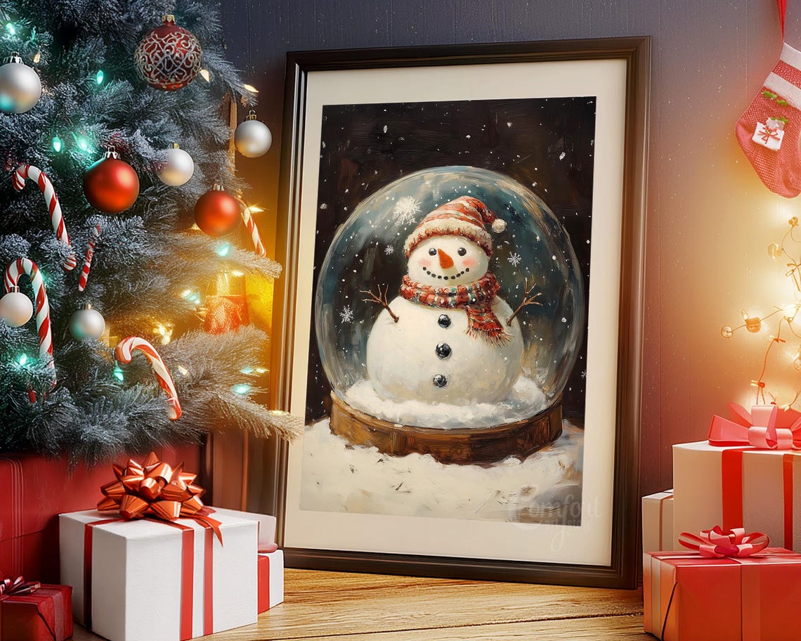 Smiling Snowman Inside Snow Globe Winter Holiday Decor Poster - Image 3