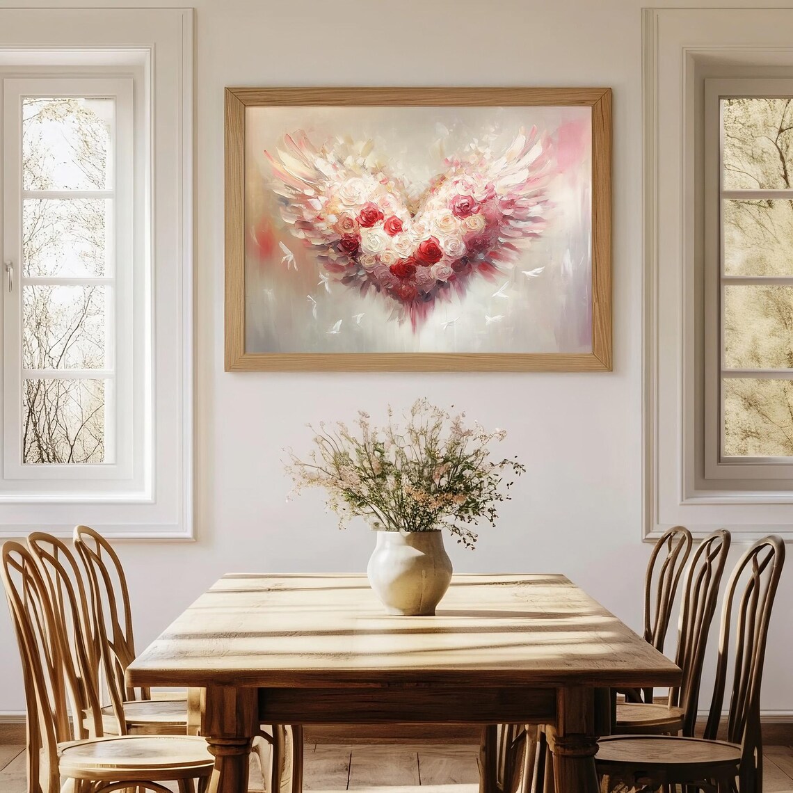 Valentines Rose Heart Angel Wings Floral Painting Romantic Wall Art - Image 3