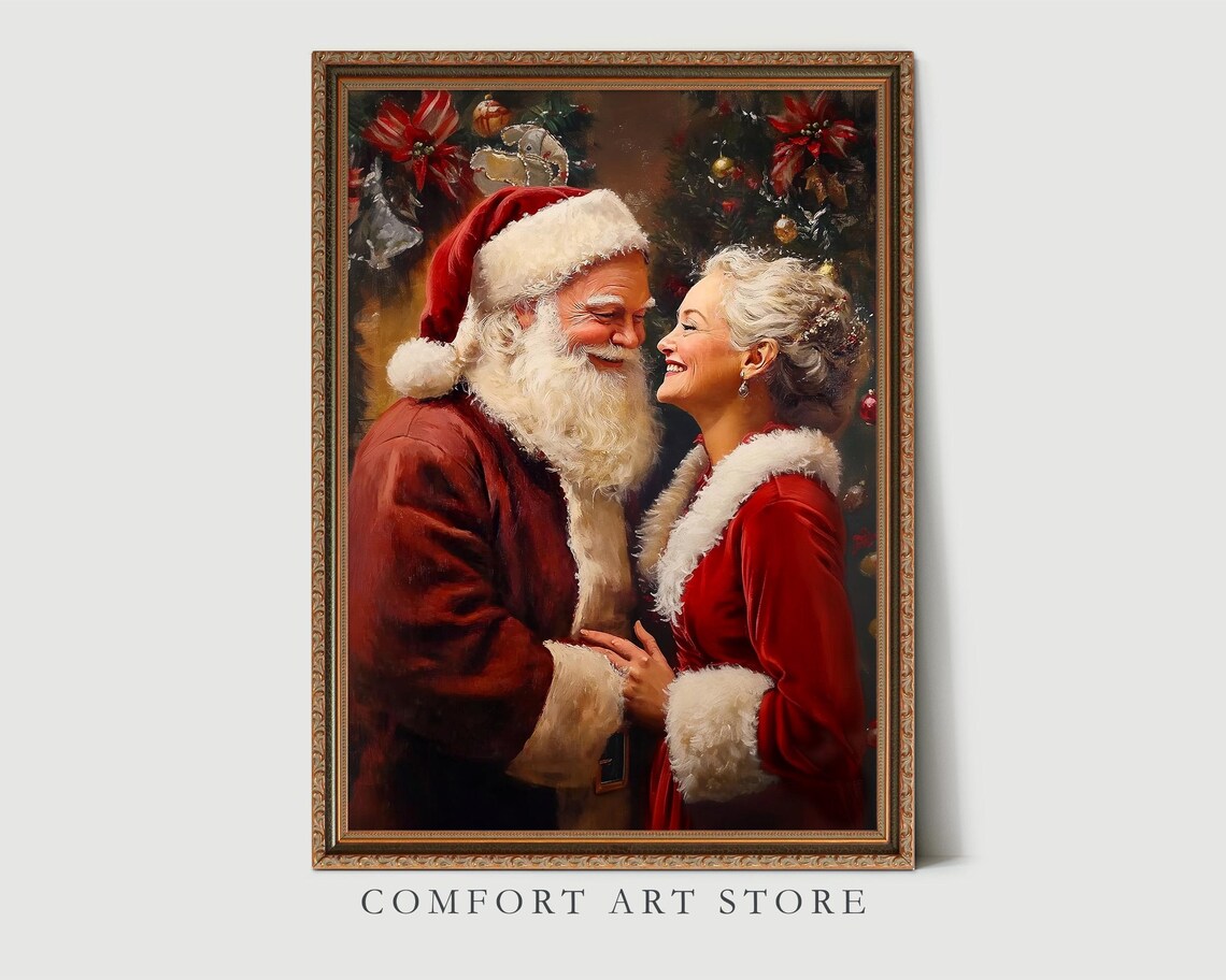 Christmas Santa Claus Mrs Claus Vintage Wall Art Print Christmas Holiday Decor Santa Couple Dark Academia Winter Christmas Art - Image 8