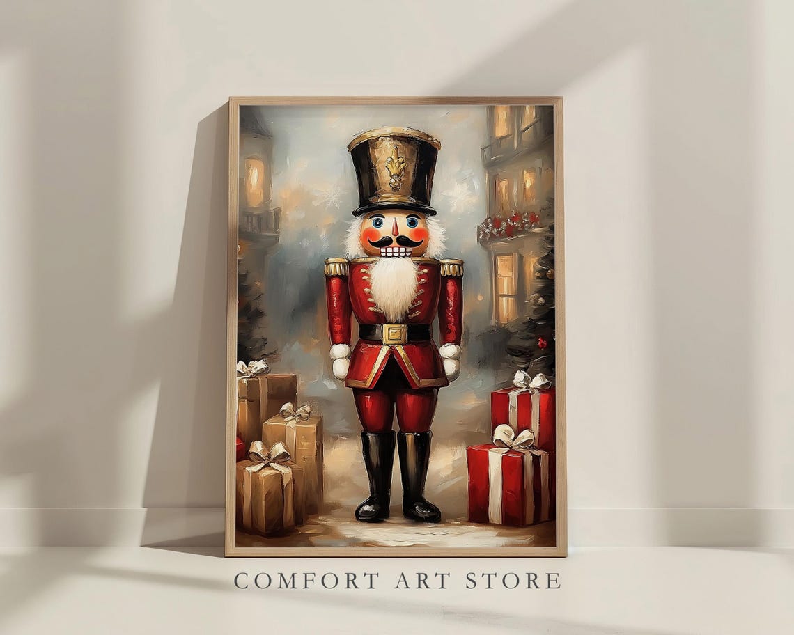 Nutcracker Soldier in Red Coat Among Christmas Gifts Wall Art - Image 8