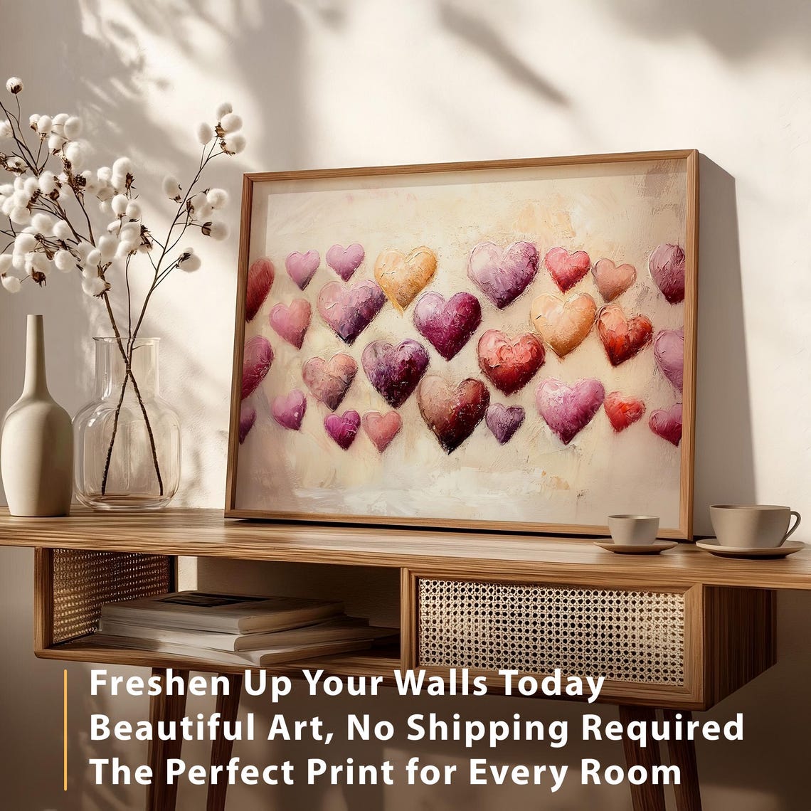 Ombre Plum Pink Hearts Rows Oil Painting Valentines Decor Poster - Image 6