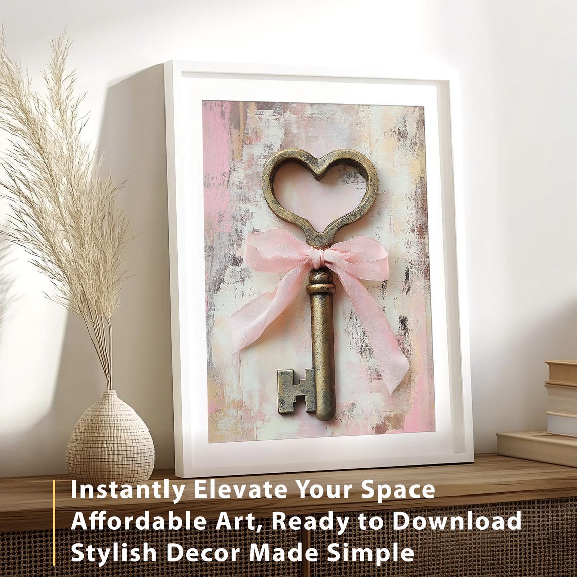 Heart Key with Pink Ribbon Bow Antique Love Valentine Poster - Image 2