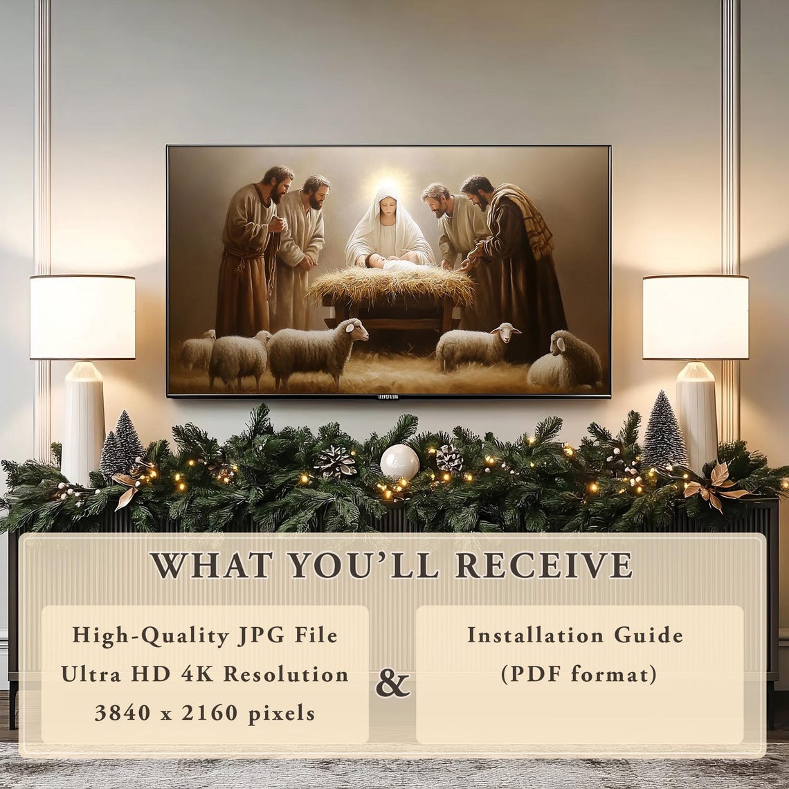 Nativity Scene Of Mary And Baby Jesus With Shepherds In Sepia Poster - Image 5