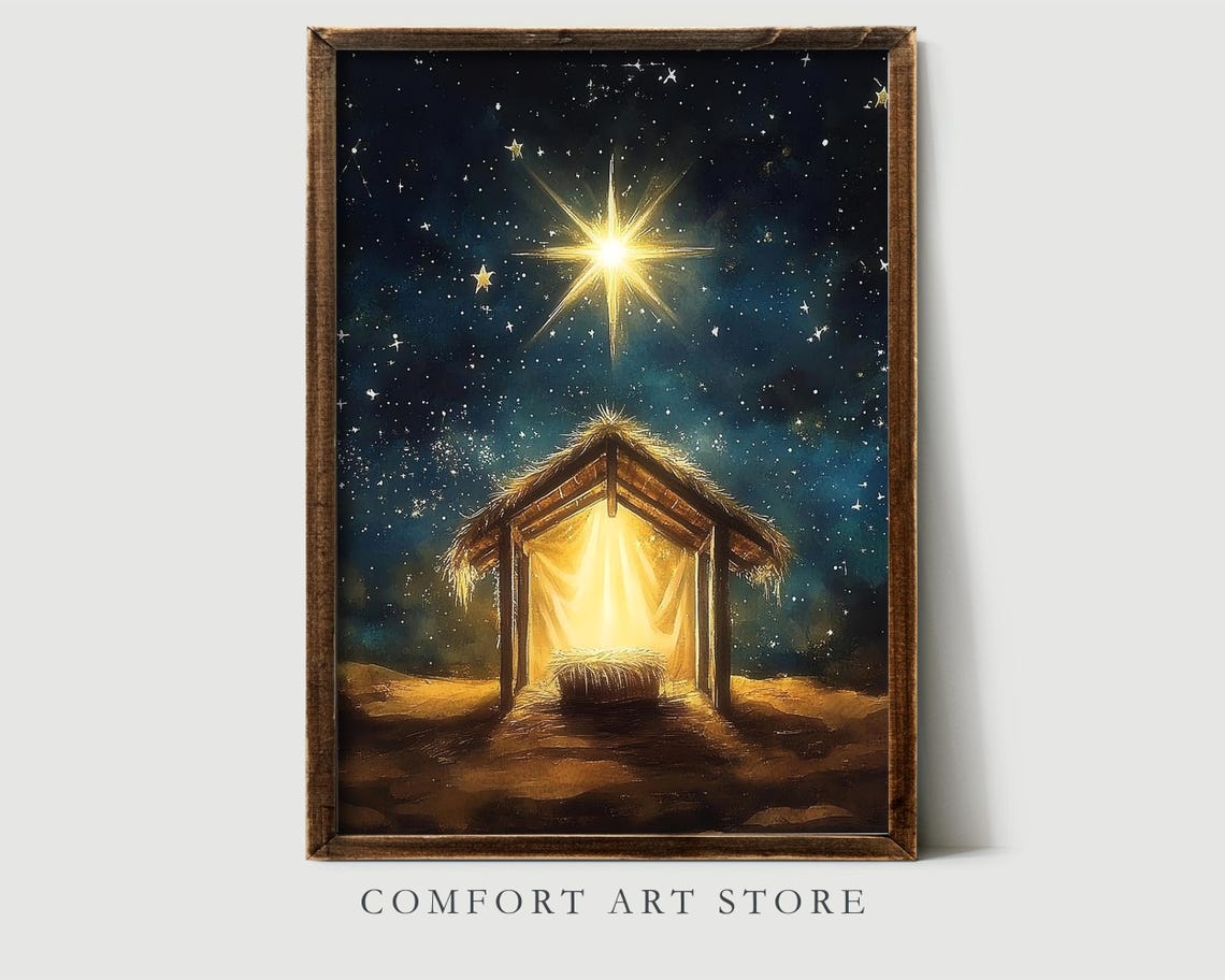 Empty Manger in the Stable Under the Star of Bethlehem Poster - Image 2