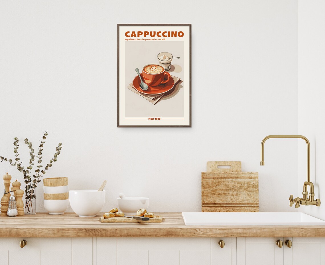 Retro Cappuccino Coffee Print, Kitchen Bar Decor - Image 4