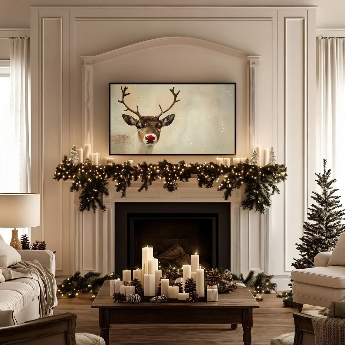 Frame Tv Art Rudolph Red Nose Reindeer Christmas Deer Vintage Christmas Antique Winter Scene Winter Seasonal Decor Painting Frame Tv - Image 5