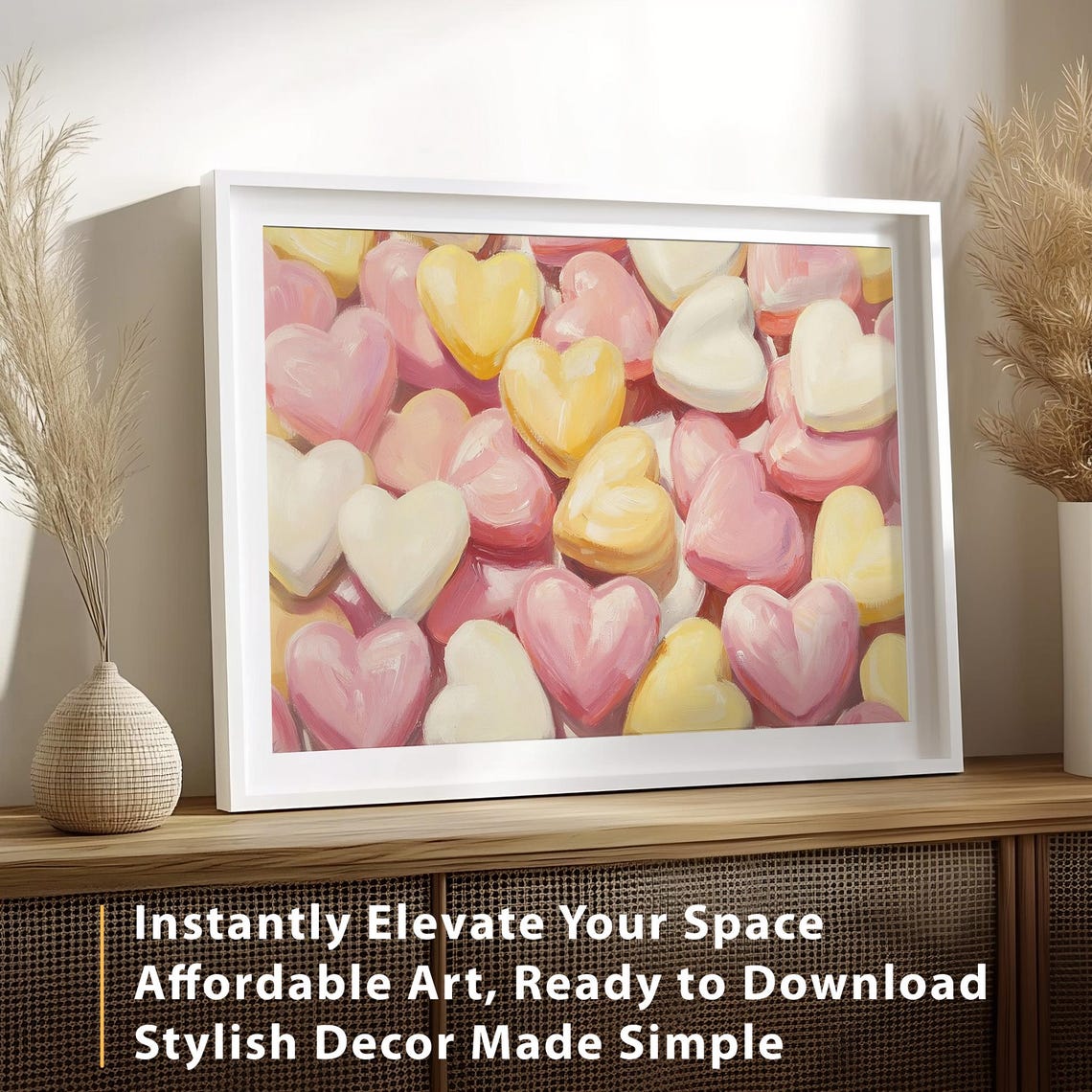 Pink Yellow White Heart Candies Painting Sweet Nursery Wall Poster - Image 3