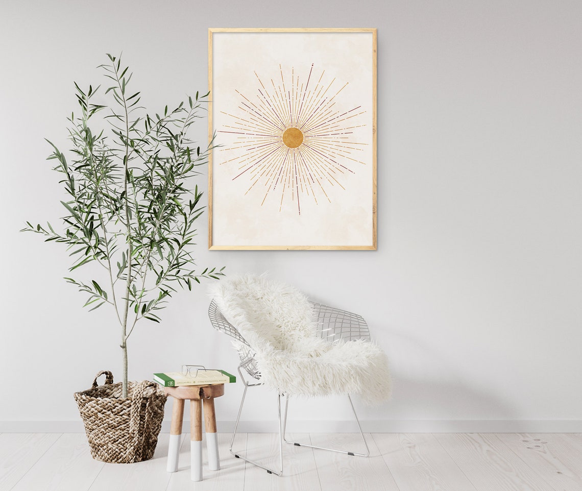 Boho Wall Art Print Boho Wall Decor Mid Century Modern Sunburst Illustration Sun Poster Minimalist Poster Boho Sunrise Art Sunset - Image 2