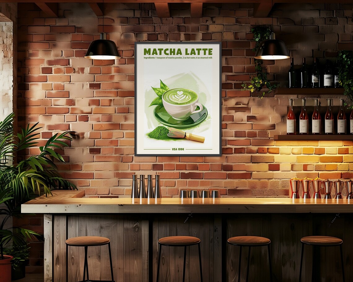 Retro Matcha Latte Coffee Print, Kitchen Cafe Decor - Image 3