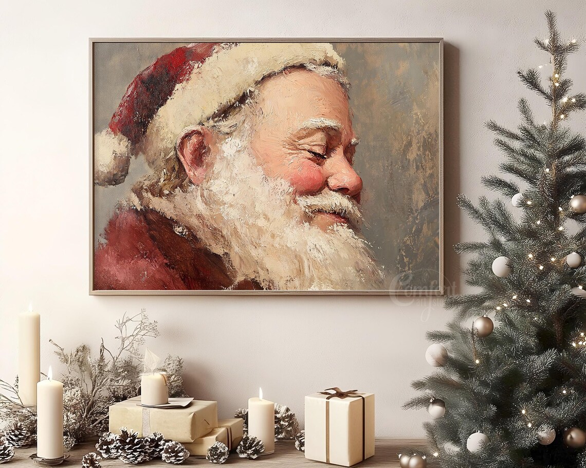 Smiling Santa Claus Vintage Oil Portrait Christmas Holiday Poster - Image 4