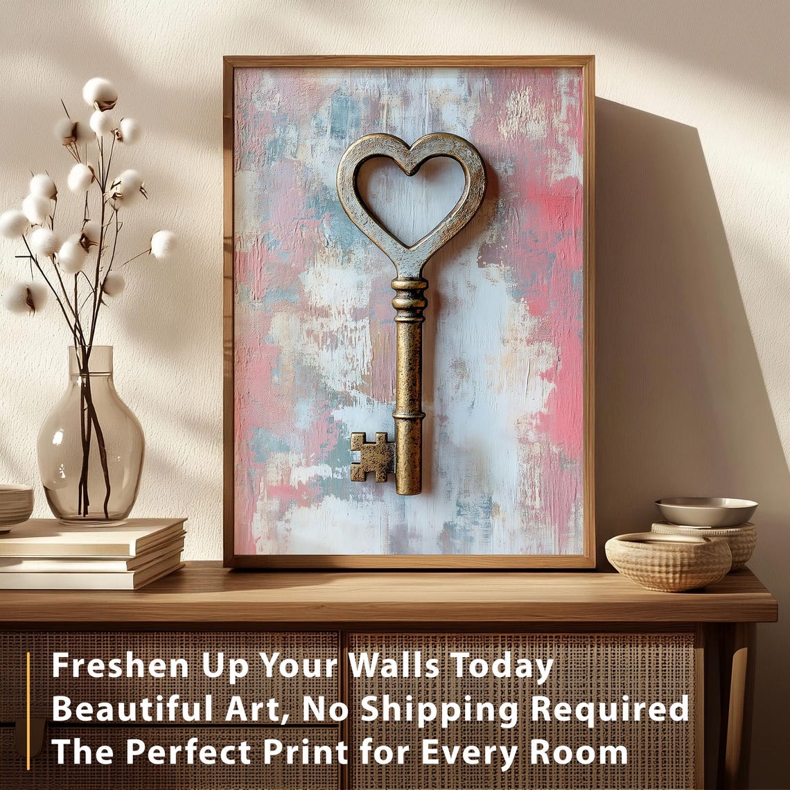 Gold Heart Key Antique Skeleton Key Romantic Pink Art Poster - Image 4