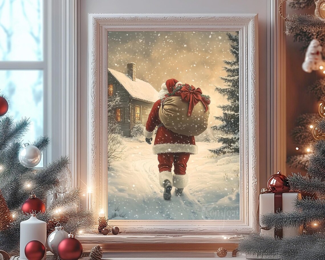 Santa Claus Print Vintage Christmas Wall Art Antique Santa Painting Winter Landscape Holiday Decor Christmas Gift Santa Wall Art - Image 8